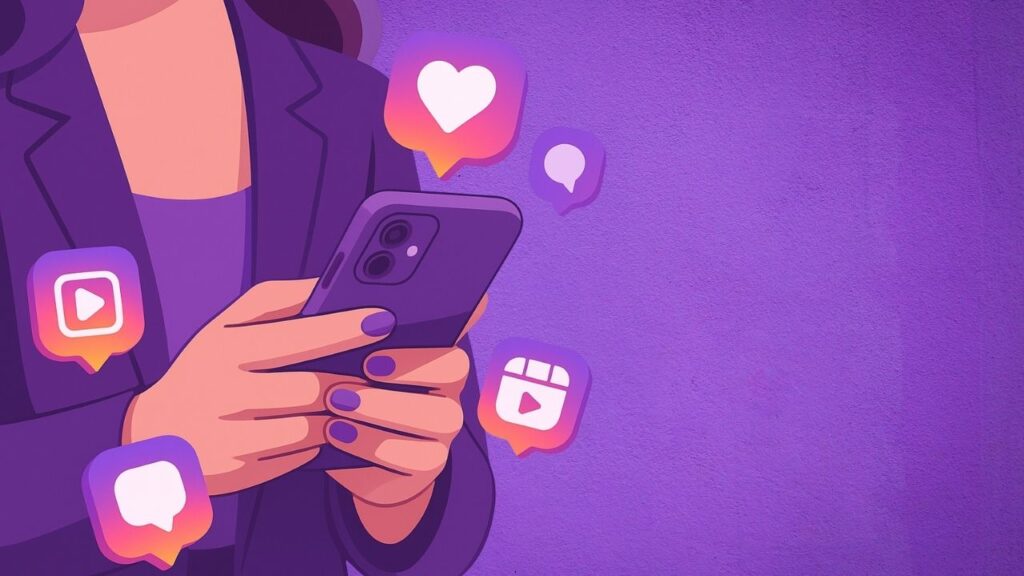 Mulher utilizando o celular para vender pelo instagram